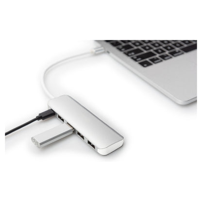 DIGITUS USB-C-Hub 4-Port 3.0->4xA3.0 1xC-PD intgr.Kabel wei