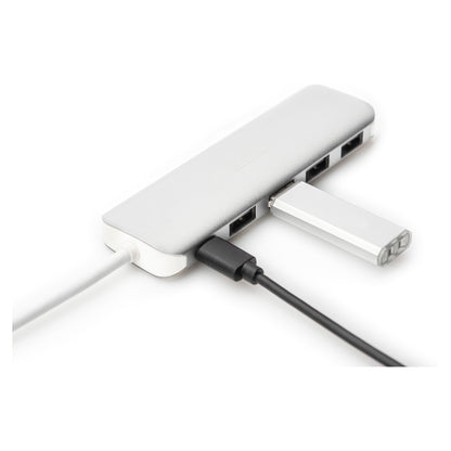 DIGITUS USB-C-Hub 4-Port 3.0->4xA3.0 1xC-PD intgr.Kabel wei
