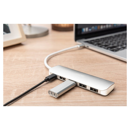 DIGITUS USB-C-Hub 4-Port 3.0->4xA3.0 1xC-PD intgr.Kabel wei