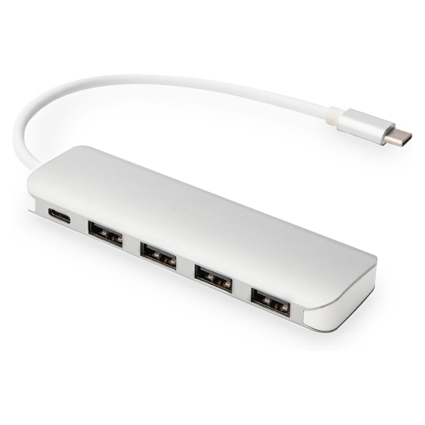 DIGITUS USB-C-Hub 4-Port 3.0->4xA3.0 1xC-PD intgr.Kabel wei