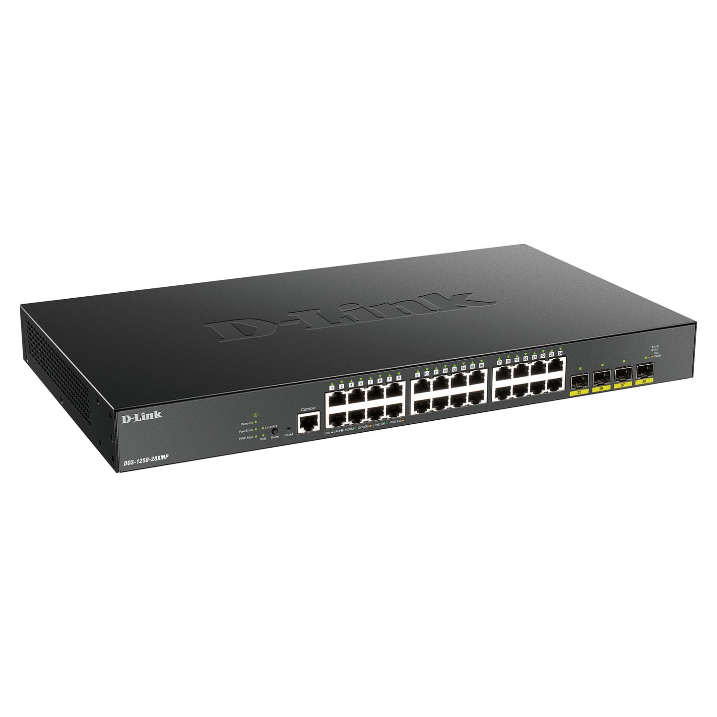DGS-1250-28XMP/E 28-Port Smart Managed PoE+ Gigabit Switch 24x 10/100/1000BASE-T PoE 4x 10-Gigabit-Port (SFP+)