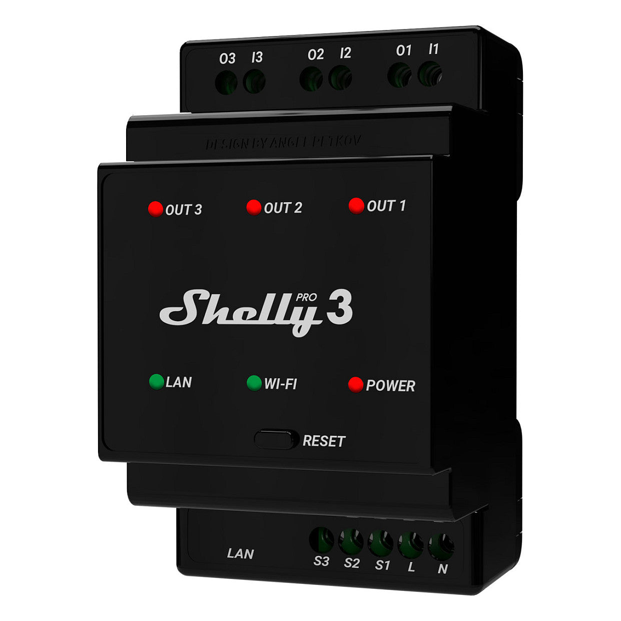 Shelly Relais "Pro 3" WLAN LAN 3x 16A 3 Kanäle 3 Phasen Max. 48A BT DIN-Rail