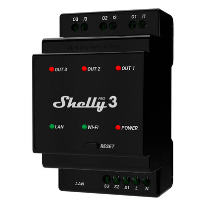 Shelly Relais "Pro 3" WLAN LAN 3x 16A 3 Kanäle 3 Phasen Max. 48A BT DIN-Rail