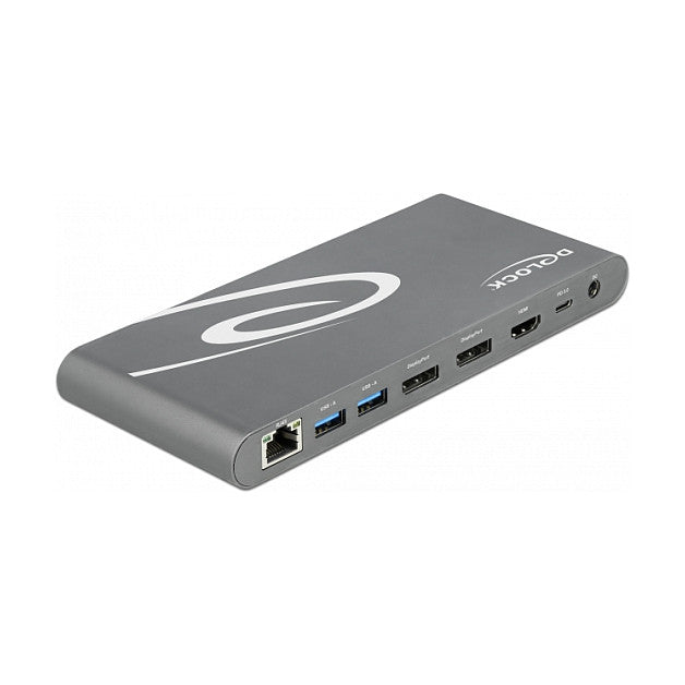 D DeLOCK Dockingstation 2xDisplayPort/HDMI/3xUSB3.2/RJ45 Ethernet/Audio/2xUSB-C Grey