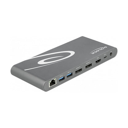 D DeLOCK Dockingstation 2xDisplayPort/HDMI/3xUSB3.2/RJ45 Ethernet/Audio/2xUSB-C Grey