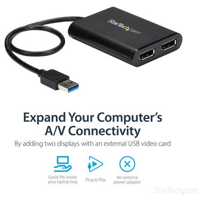 Adapter USB3.0 (ST) > 2x DisplayPort (BU) 4K 60Hz 30cm StarTech.com Black