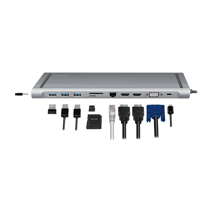 LogiLink UA0373 USB-C 11-in-1 PD 100W DockingStation Silber
