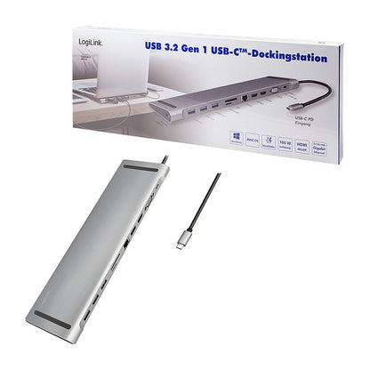 LogiLink UA0373 USB-C 11-in-1 PD 100W DockingStation Silber