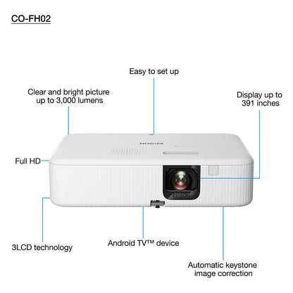 (1920x1080) Epson CO-FH02 3000-Lumen 16:9 HDMI 2xUSB Speaker White