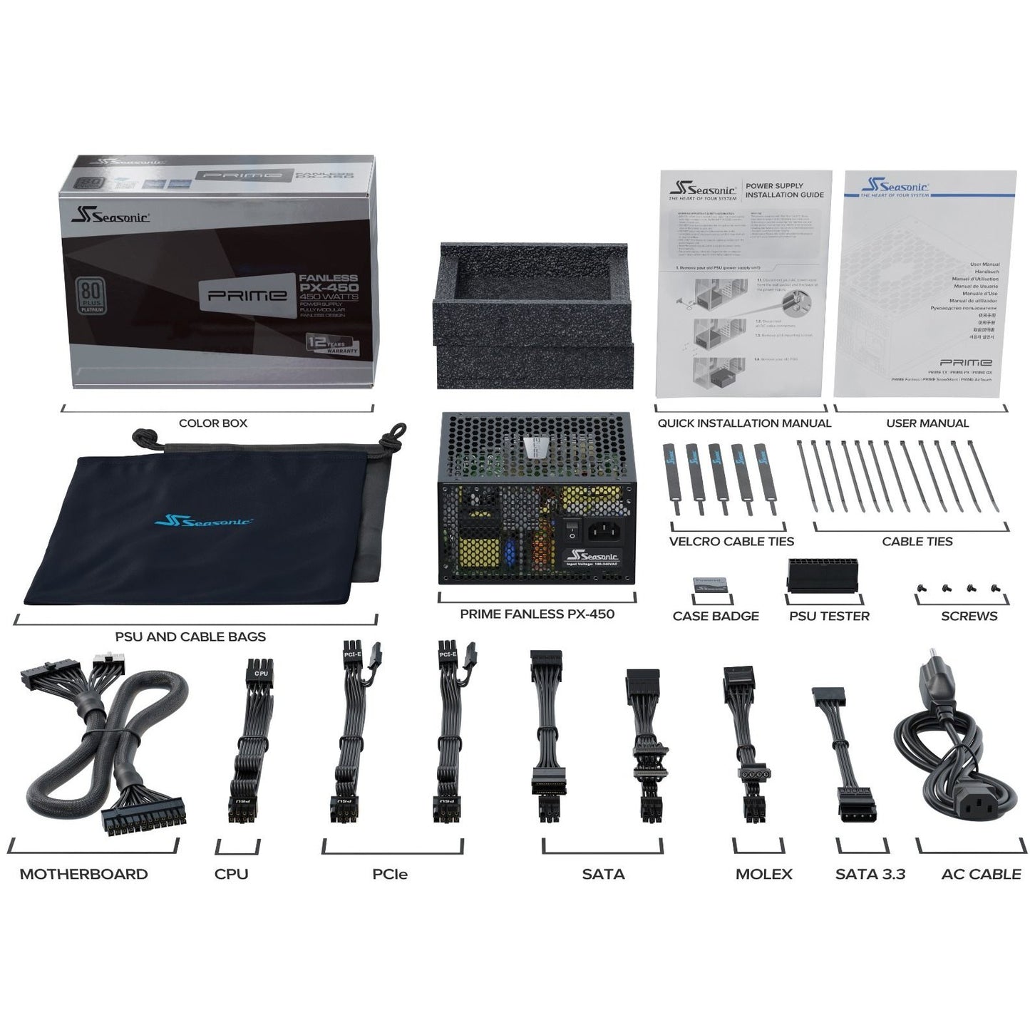 500W Seasonic PRIME Fanless PX-500 500W Kabelmanagement