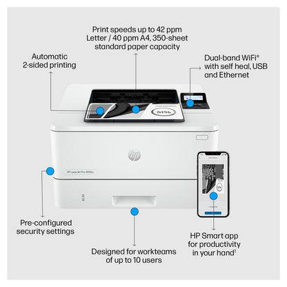 L HP LaserJet Pro 4002dw S/W-Laserdrucker 40S./Min. A4 LAN WLAN Duplex