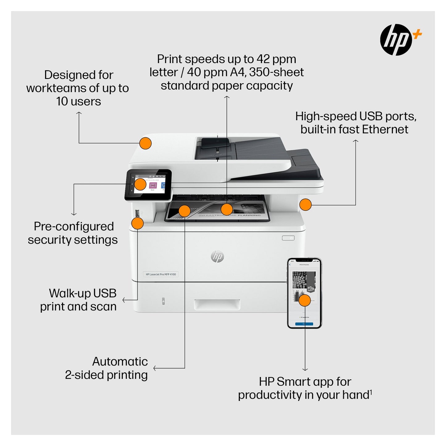 L HP LaserJet Pro MFP 4102FDN S/W-Laserdrucker 4in1 40S./Min. A4 LAN ADF Duplex