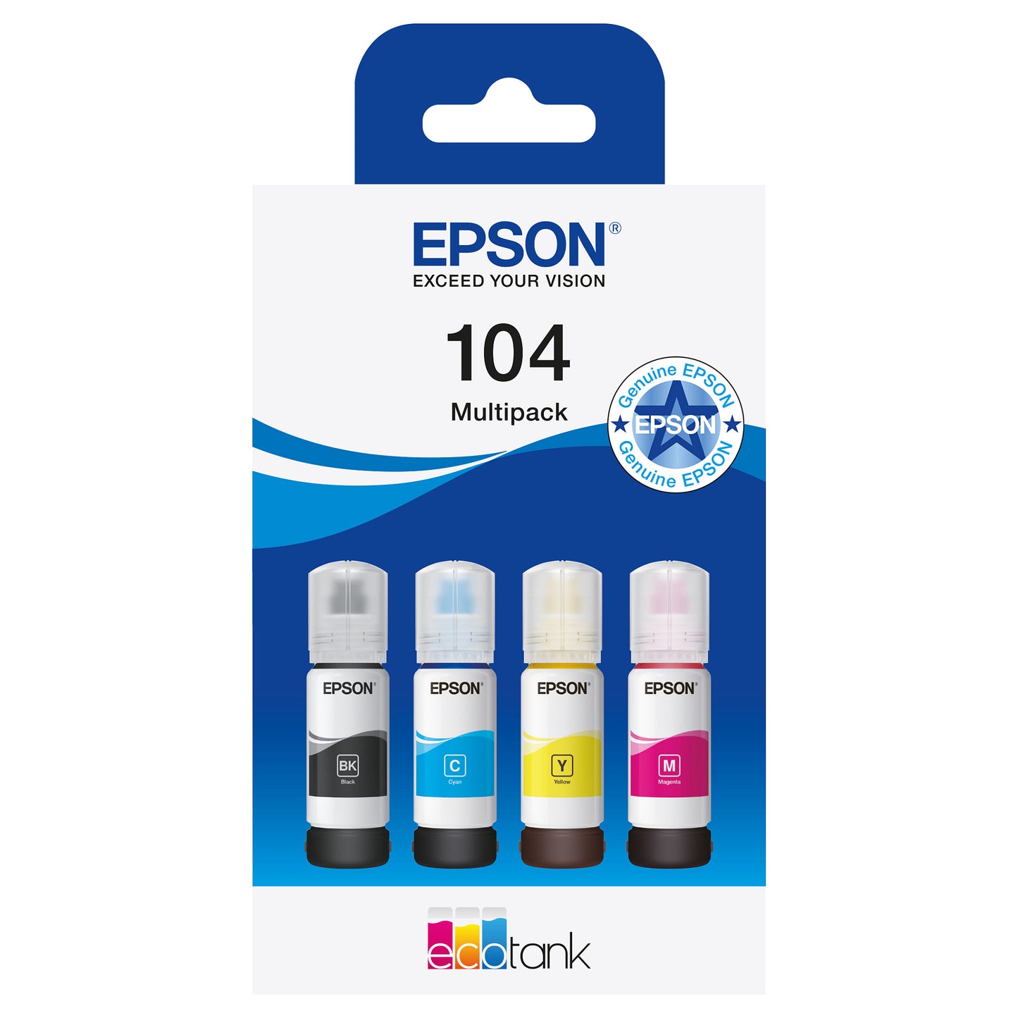 Epson Tinte 104 EcoTank C13T00P640 4er Multipack (BKMCY) bis zu 7.500 Seiten
