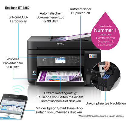 T Epson EcoTank ET-3850 Tintenstrahldrucker 3in1/A4/WiFi/WLAN/ADF/Duplex