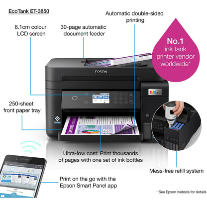 T Epson EcoTank ET-3850 Tintenstrahldrucker 3in1/A4/WiFi/WLAN/ADF/Duplex