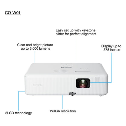 (1280x800) Epson CO-W01 3000-Lumen 16:10 HDMI USB Speaker White