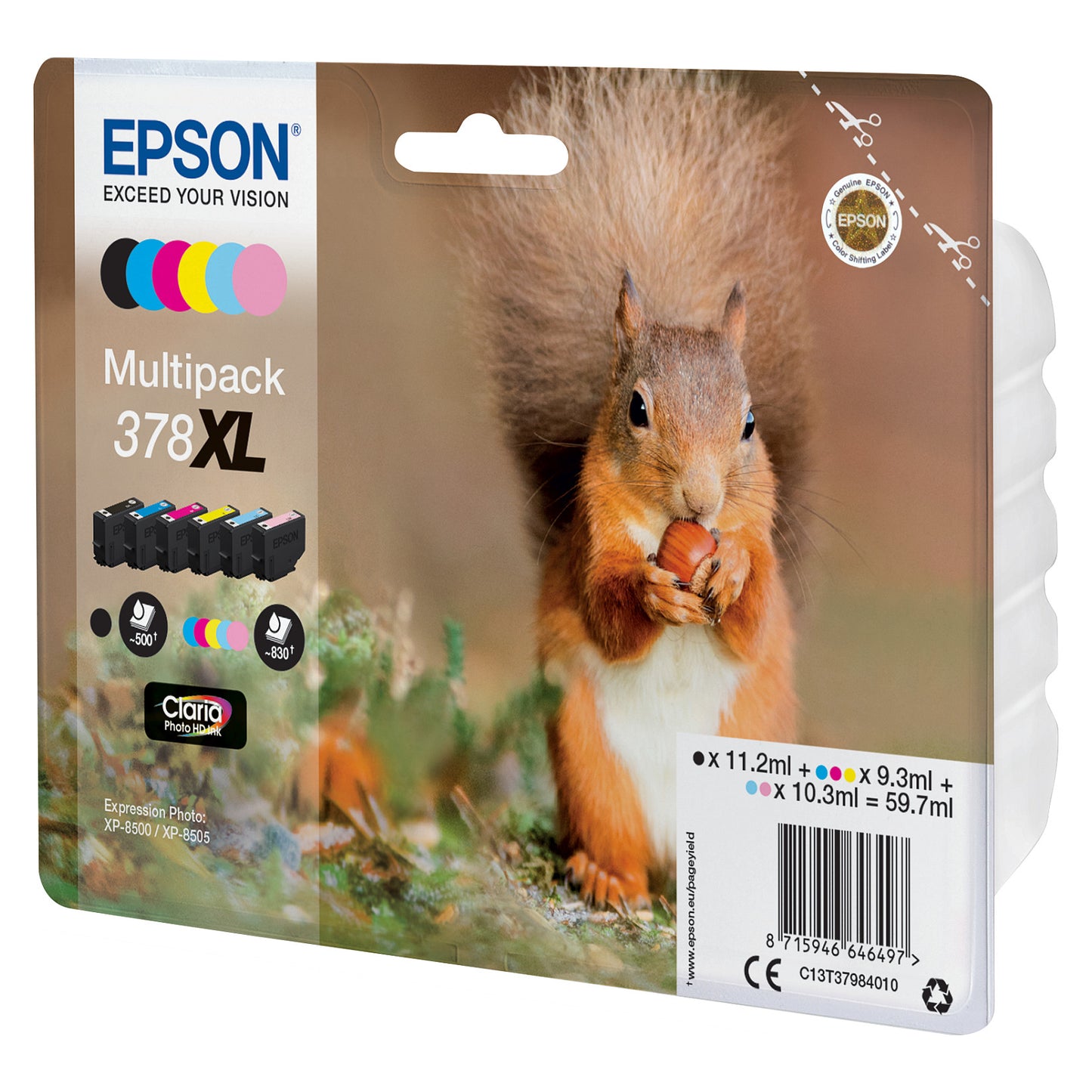 Epson Tinte 378XL C13T37984010 Multipack (BKMCY/Hellmagenta/Hellcyan) 6er bis zu 830 Seiten
