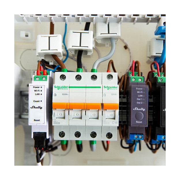 Shelly Relais "Pro 3EM 120A" WLAN LAN Stromzähler Inkl. 3x 120A Klemmen Messfunktion BT DIN-Rail