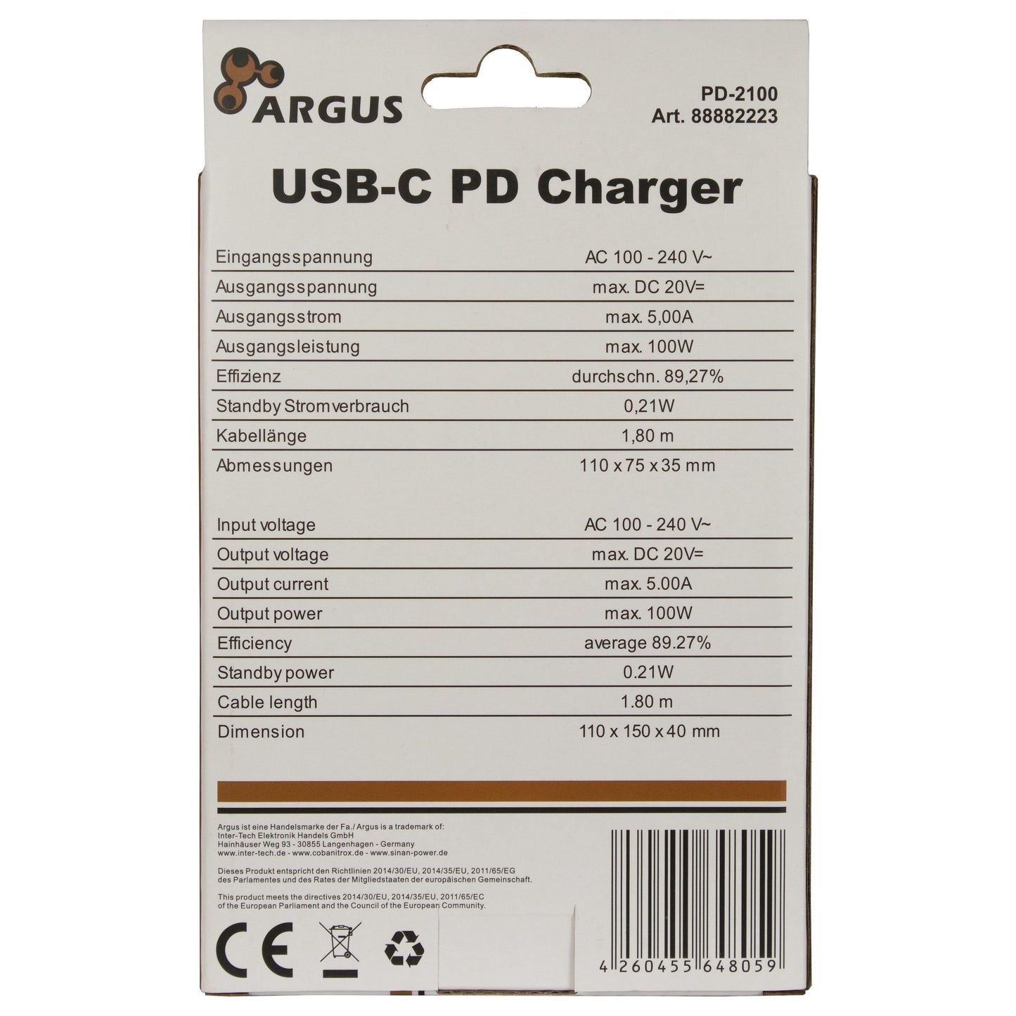 Charger USB-C 100W Black INTER-TECH PD-2100