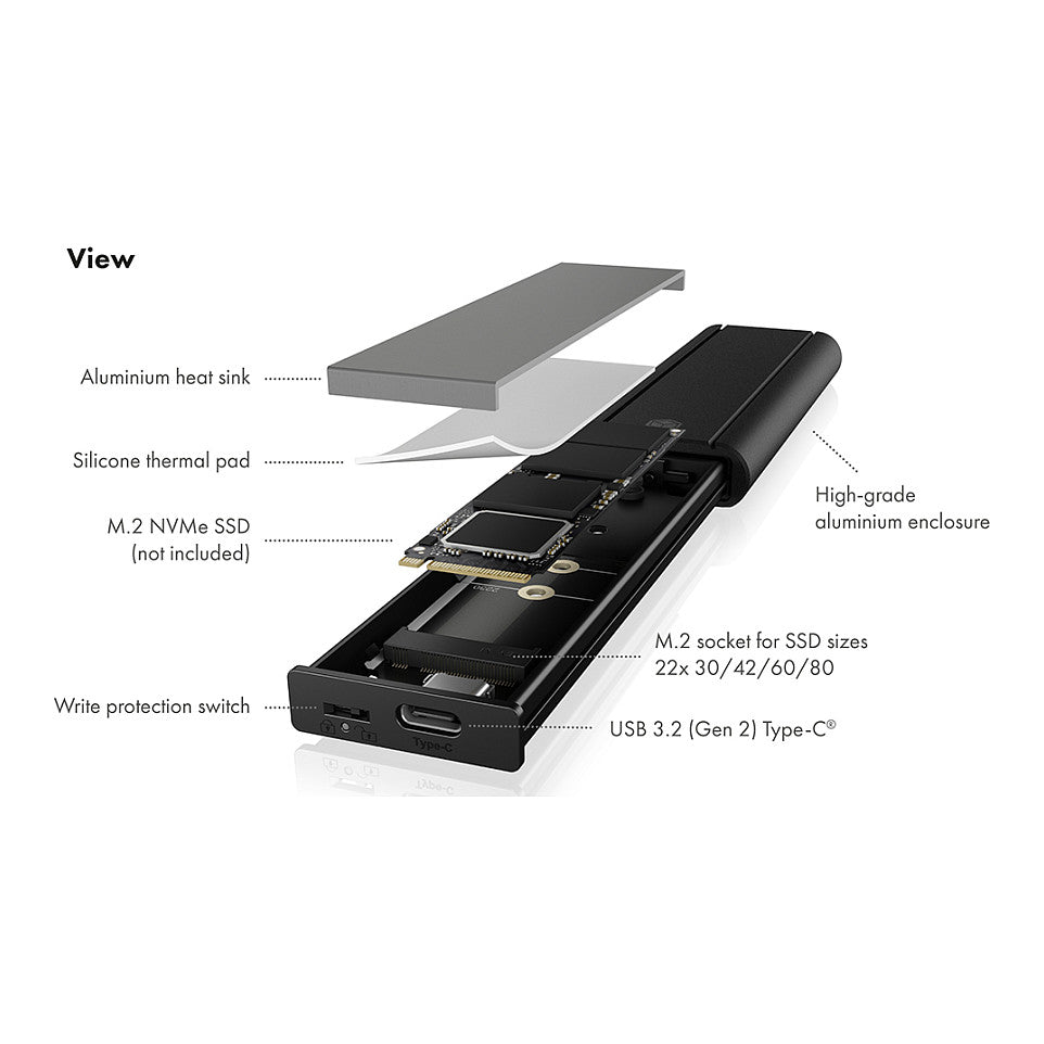 ICY BOX IB-1807MT-C31 Externes USB-C 3.2 Gehäuse für M.2 NVMe SSD mit Schreibschutz