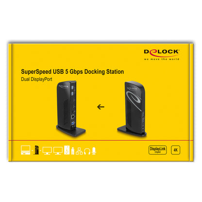 D DeLOCK Dockingstation 4xUSB3.2/2xDisplayPort 4K/RJ45 Ethernet/Audio Black