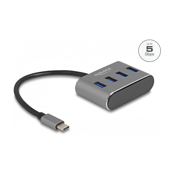 DELOCK 4 Port USB 3.2 Gen 1 Hub mit USB Type-C Anschluss - USB Typ-A Buchsen oben