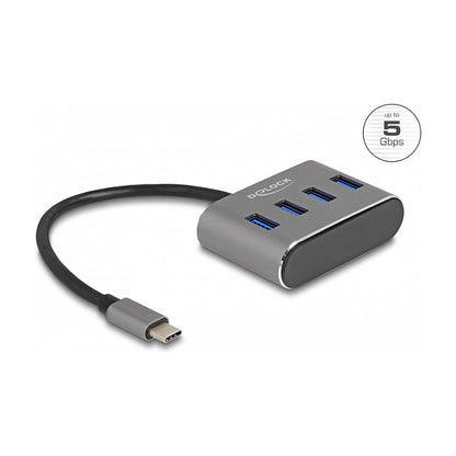 DELOCK 4 Port USB 3.2 Gen 1 Hub mit USB Type-C Anschluss - USB Typ-A Buchsen oben