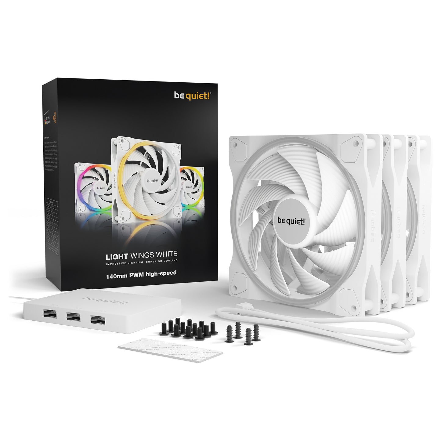 140mm be quiet! LIGHT WINGS White PWM Triple-Pack high-speed