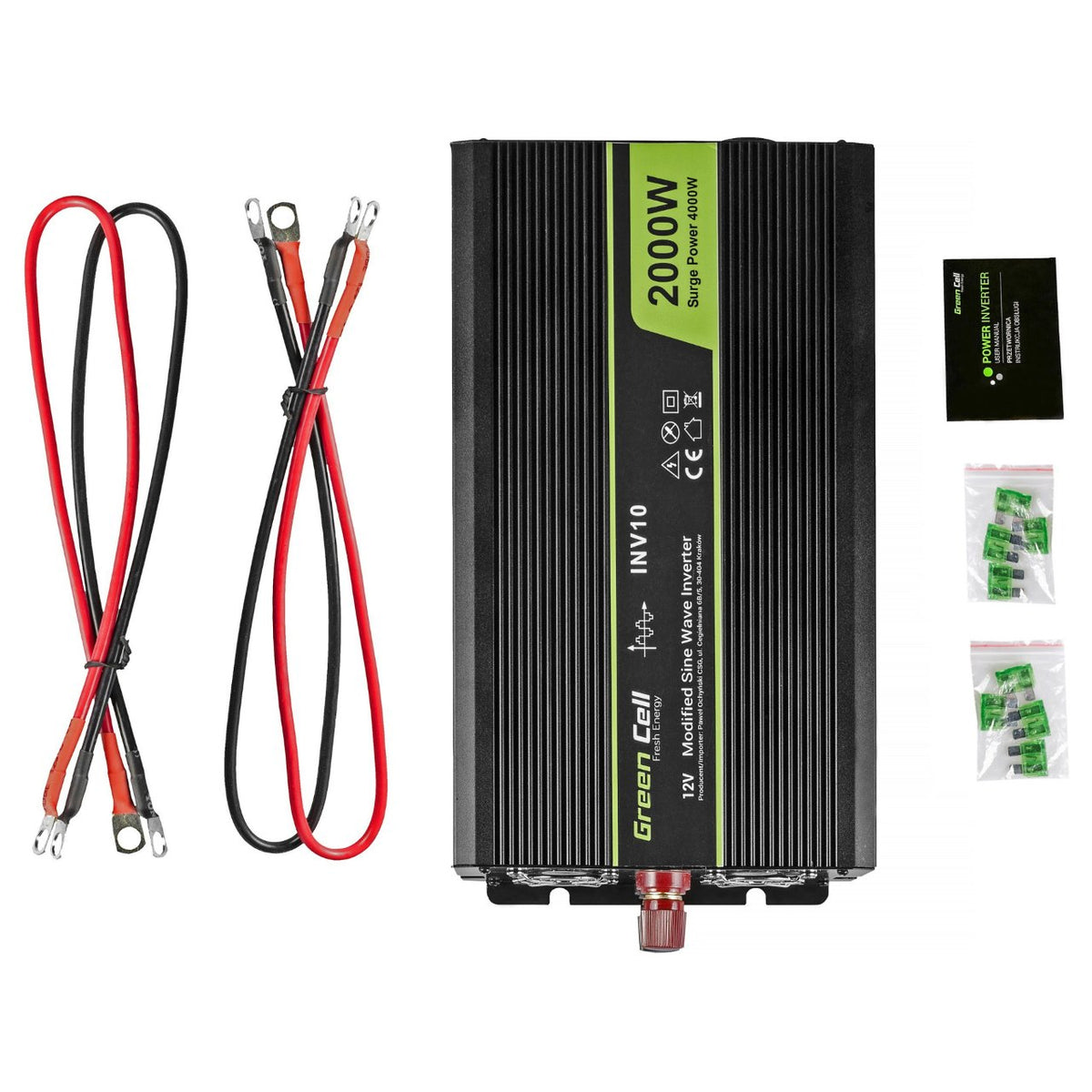 Green Cell Spannungswandler Power Inverter 12V > 230V 2000/4000W Black