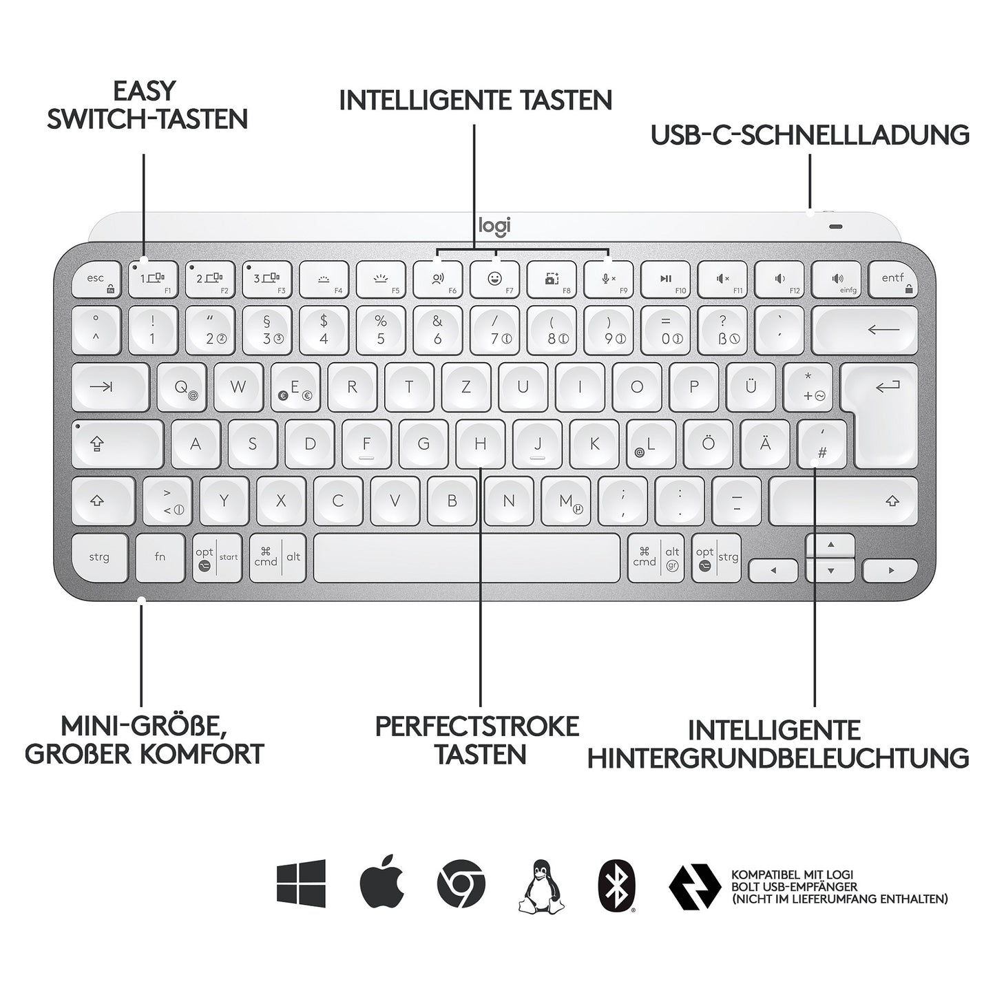 Logitech MX Keys Mini - Tastatur - Hintergrundbeleuchtung Pale Gray
