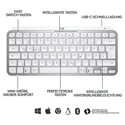 Logitech MX Keys Mini - Tastatur - Hintergrundbeleuchtung Pale Gray