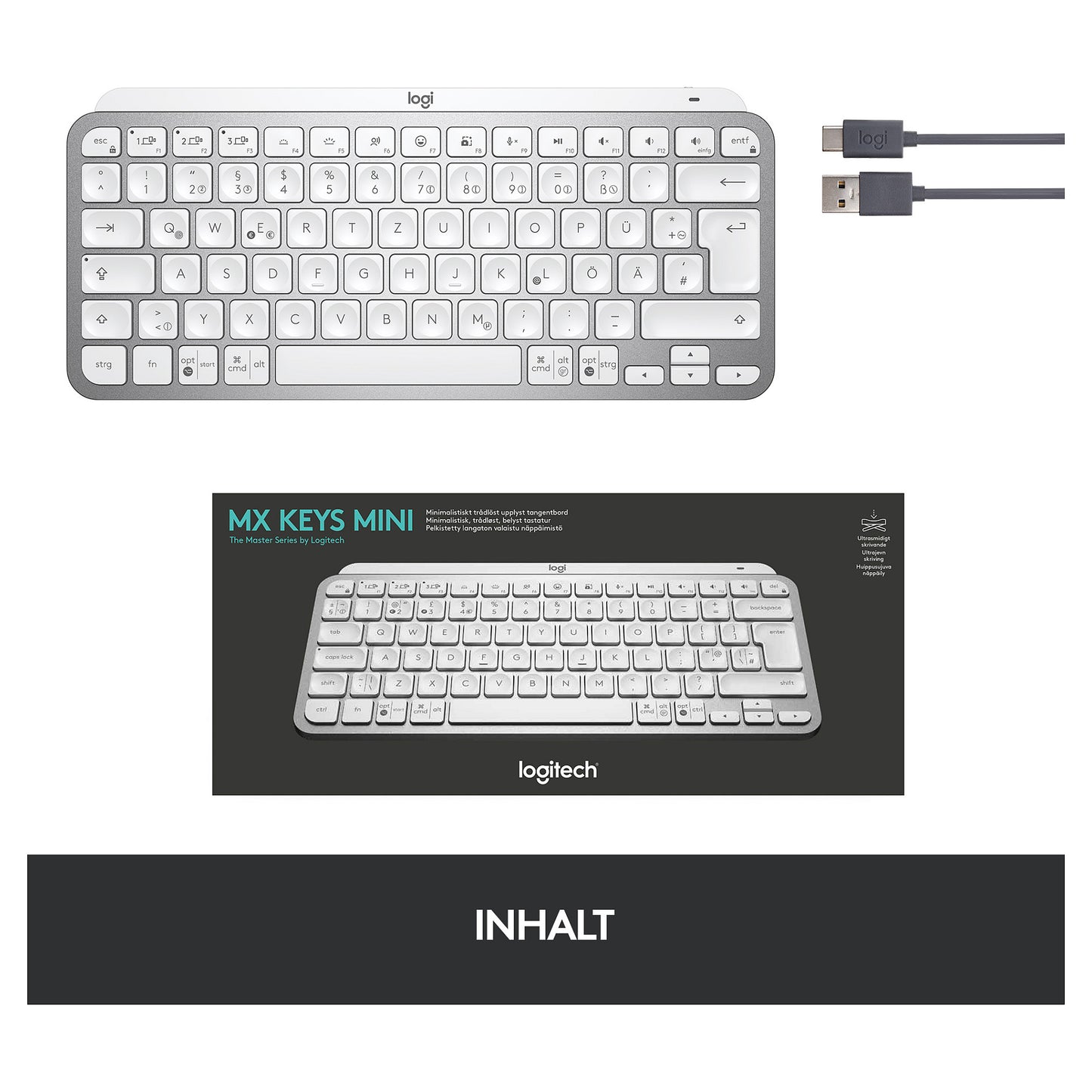 Logitech MX Keys Mini - Tastatur - Hintergrundbeleuchtung Pale Gray