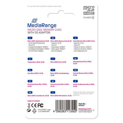 CARD 32GB Mediarange MicroSDHC Klasse 10 45 MB/s 15 MB/s