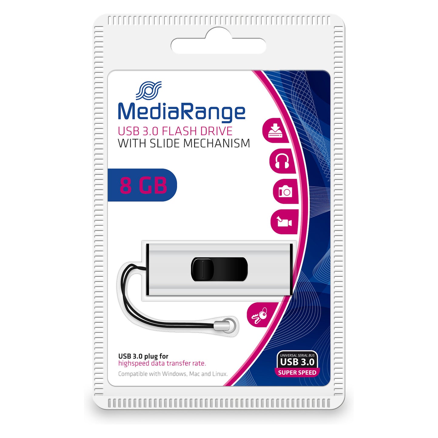 STICK 8GB MEDIARANGE MR914 3.2 Gen 1 Schwarz/Silber