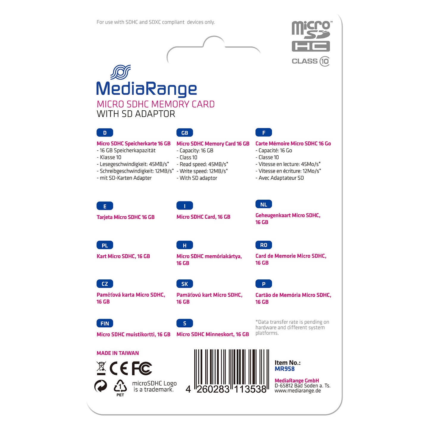 CARD MediaRange MR958 - 16 GB - Schwarz