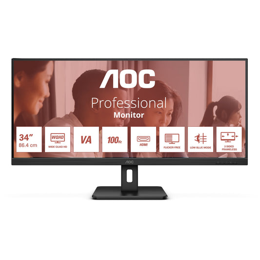 86,4cm/34" (3440x1440) AOC U34E2M Wide Quad HD 100Hz DP 2xHDMI 4 ms Black