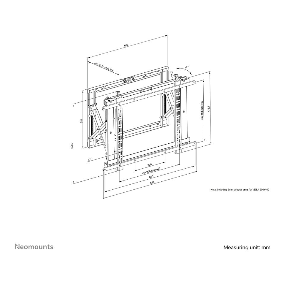 Neomounts WL95-800BL1 Push-to-Pop-Out Videowall-Wandhalterung für 42-70" Bildschirme - Schwarz