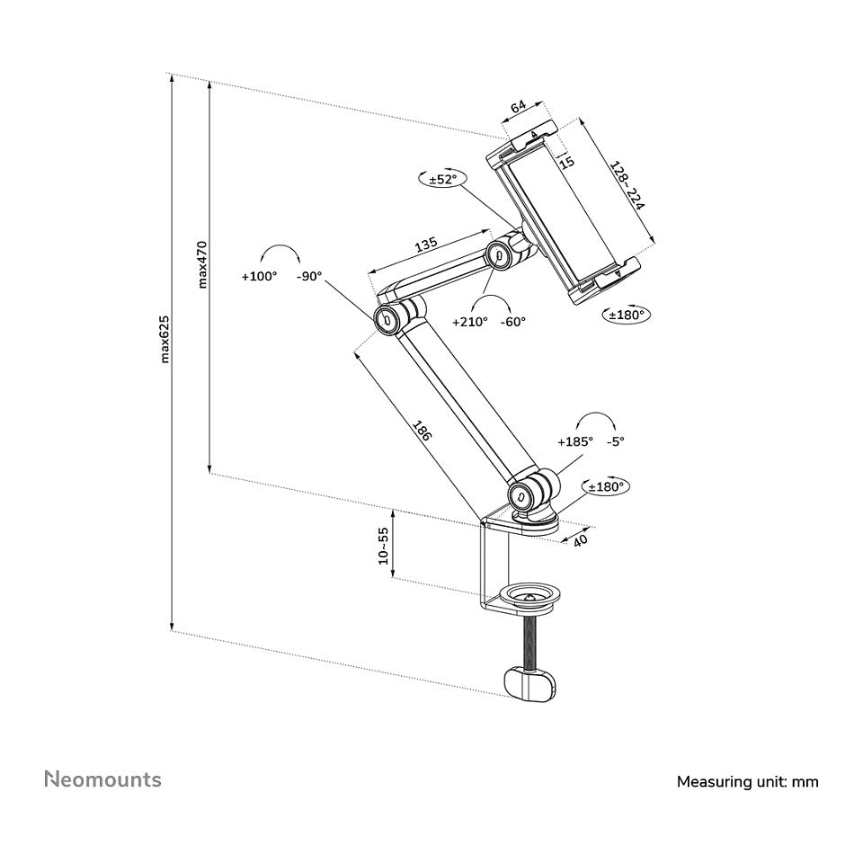 Tabletständer mit 3 Drehpunkten (4.7" - 12.9") max 1kg- Tischhalterung - Neomounts Weiß