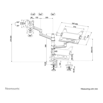 Neomounts DS20-425BL2 Tischhalterung für 17-27" Bildschirme und 11.6-17.3" Laptops - Schwarz