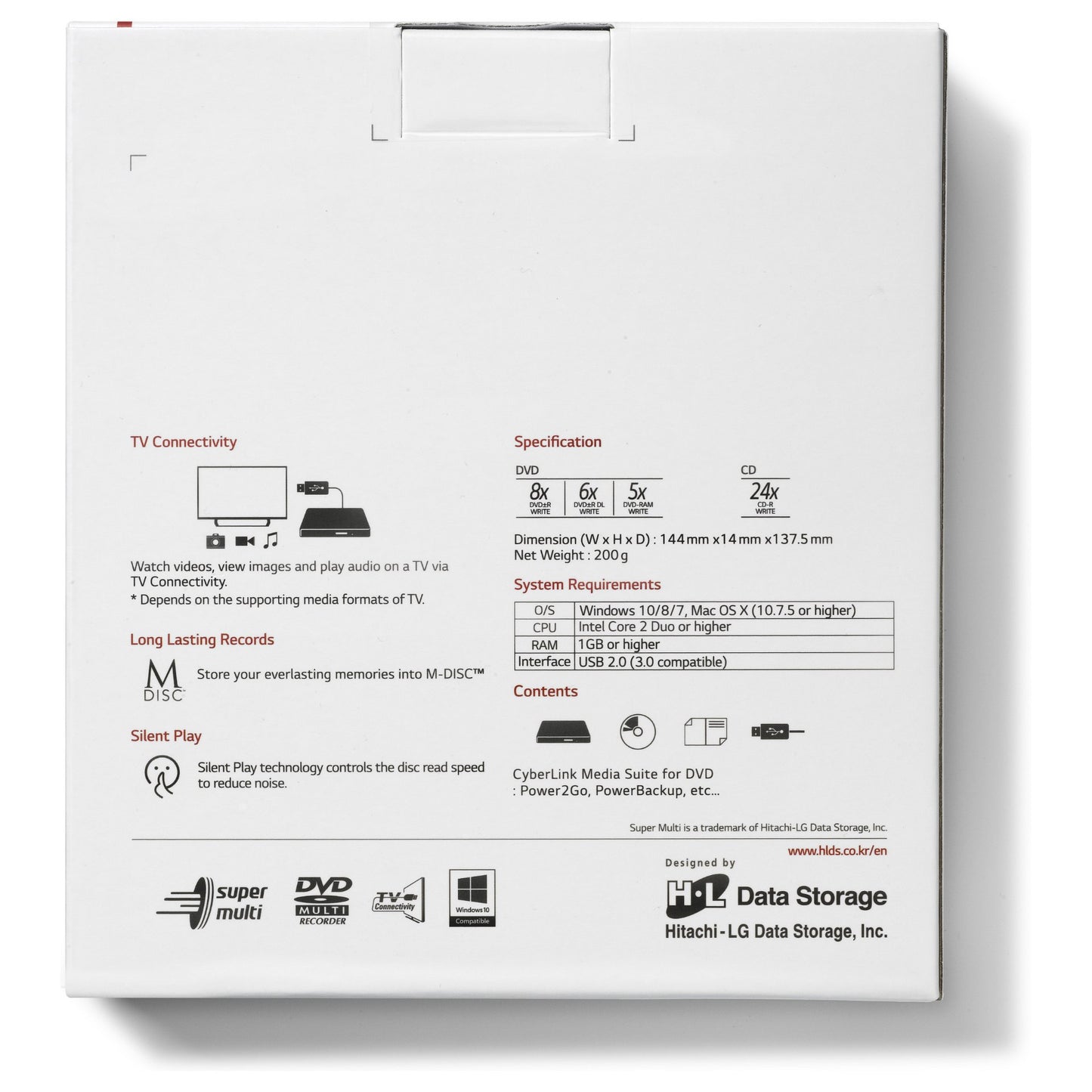 HLDS GP60NW60 DVD-Brenner ultra slim extern USB 2.0 weiss