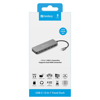 Sandberg 136-45 USB-C 13-in-1 PD 100W TravelDock
