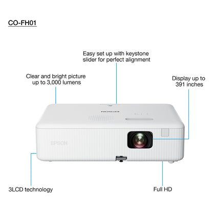 (1920x1080) Epson CO-FH01 3000-Lumen 3-LCD 16:9 HDMI USB Speaker Full HD White