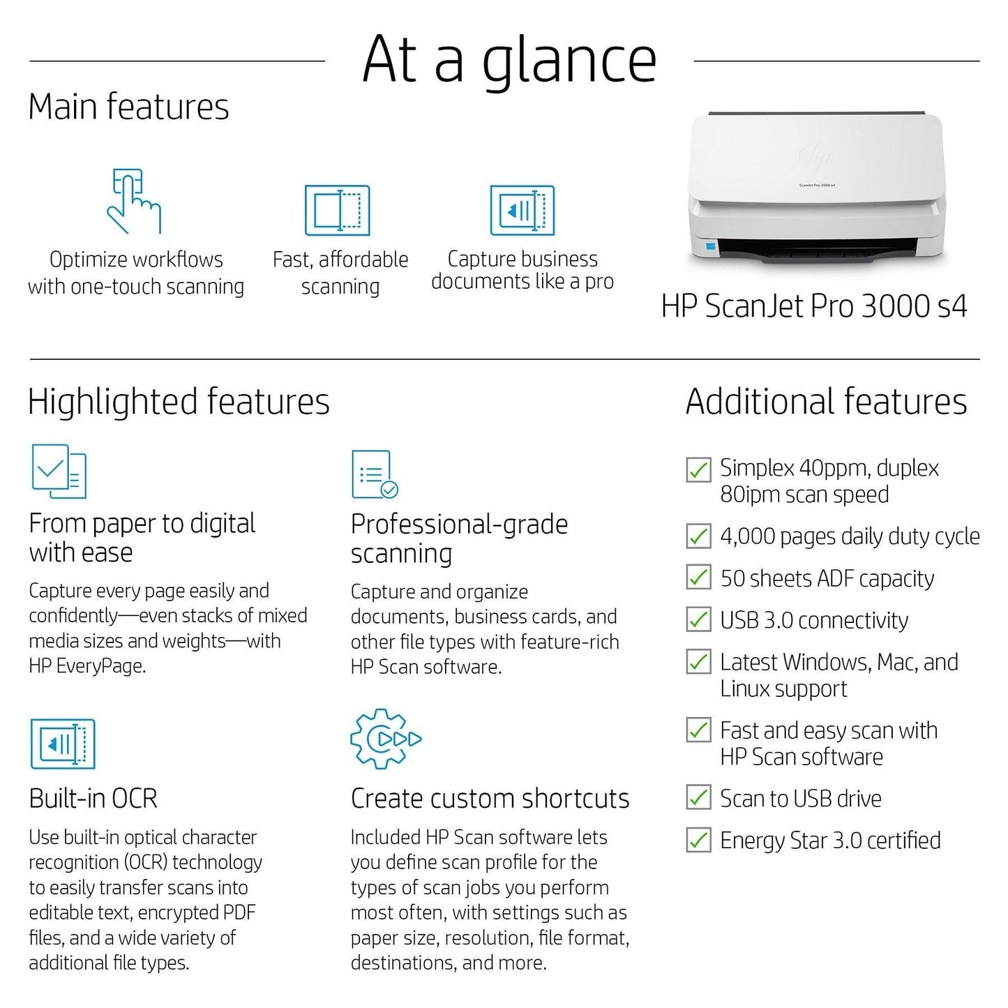 HP Scanjet Pro 3000 s4 Dokumentenscanner 40 S./Min. USB 3.0 ADF Duplex