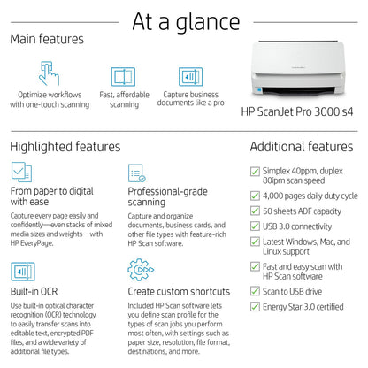 HP Scanjet Pro 3000 s4 Dokumentenscanner 40 S./Min. USB 3.0 ADF Duplex