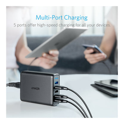 Anker PowerPort Speed 5 Charger 5-Port USB-A 63W black
