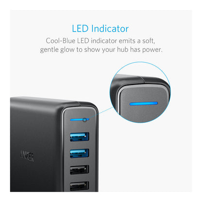 Anker PowerPort Speed 5 Charger 5-Port USB-A 63W black