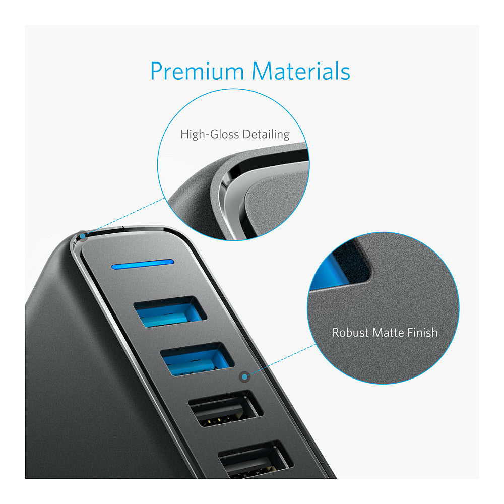 Anker PowerPort Speed 5 Charger 5-Port USB-A 63W black