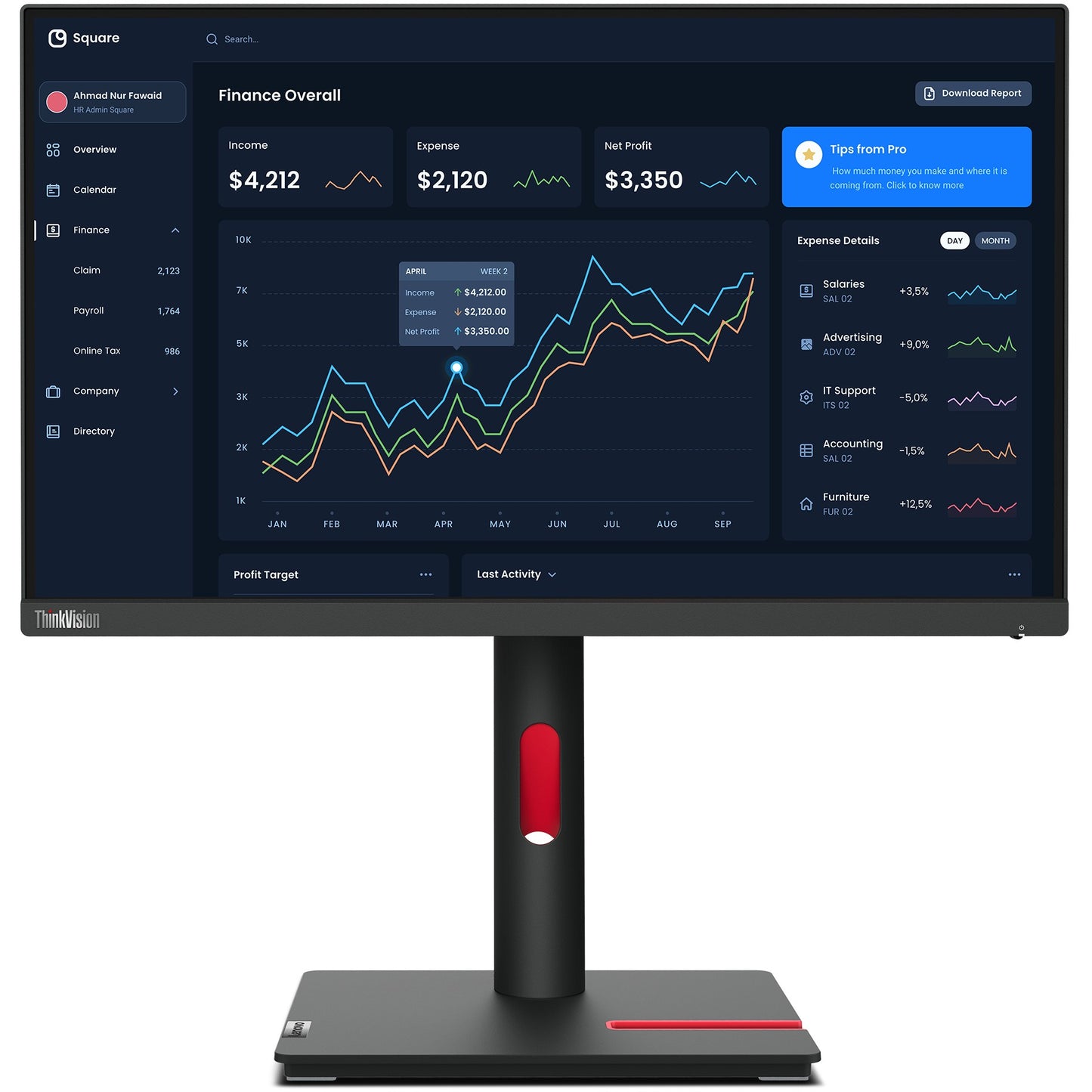 54,6cm/21,5" (1920x1080) Lenovo ThinkVision T22i-30 16:9 FHD IPS 60Hz 4ms HDMI VGA DP USB Pivot Black