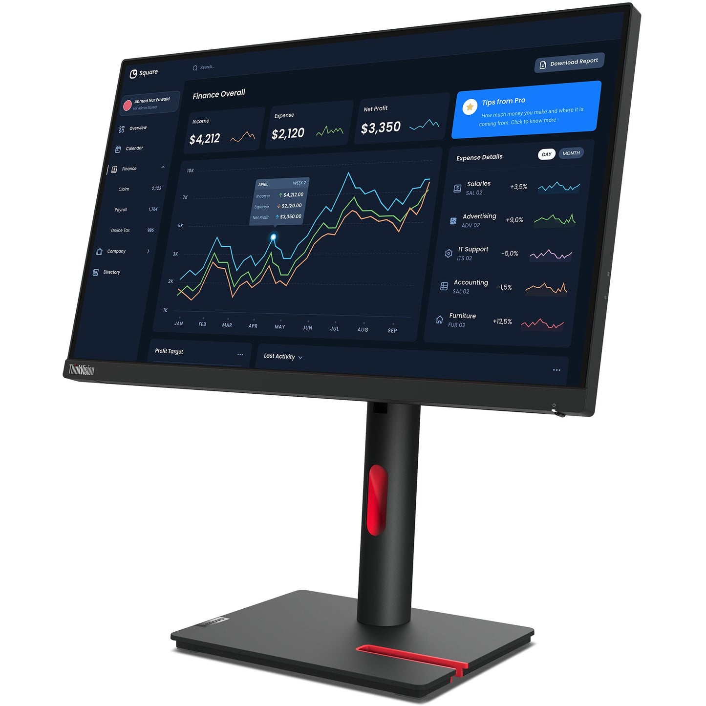 54,6cm/21,5" (1920x1080) Lenovo ThinkVision T22i-30 16:9 FHD IPS 60Hz 4ms HDMI VGA DP USB Pivot Black
