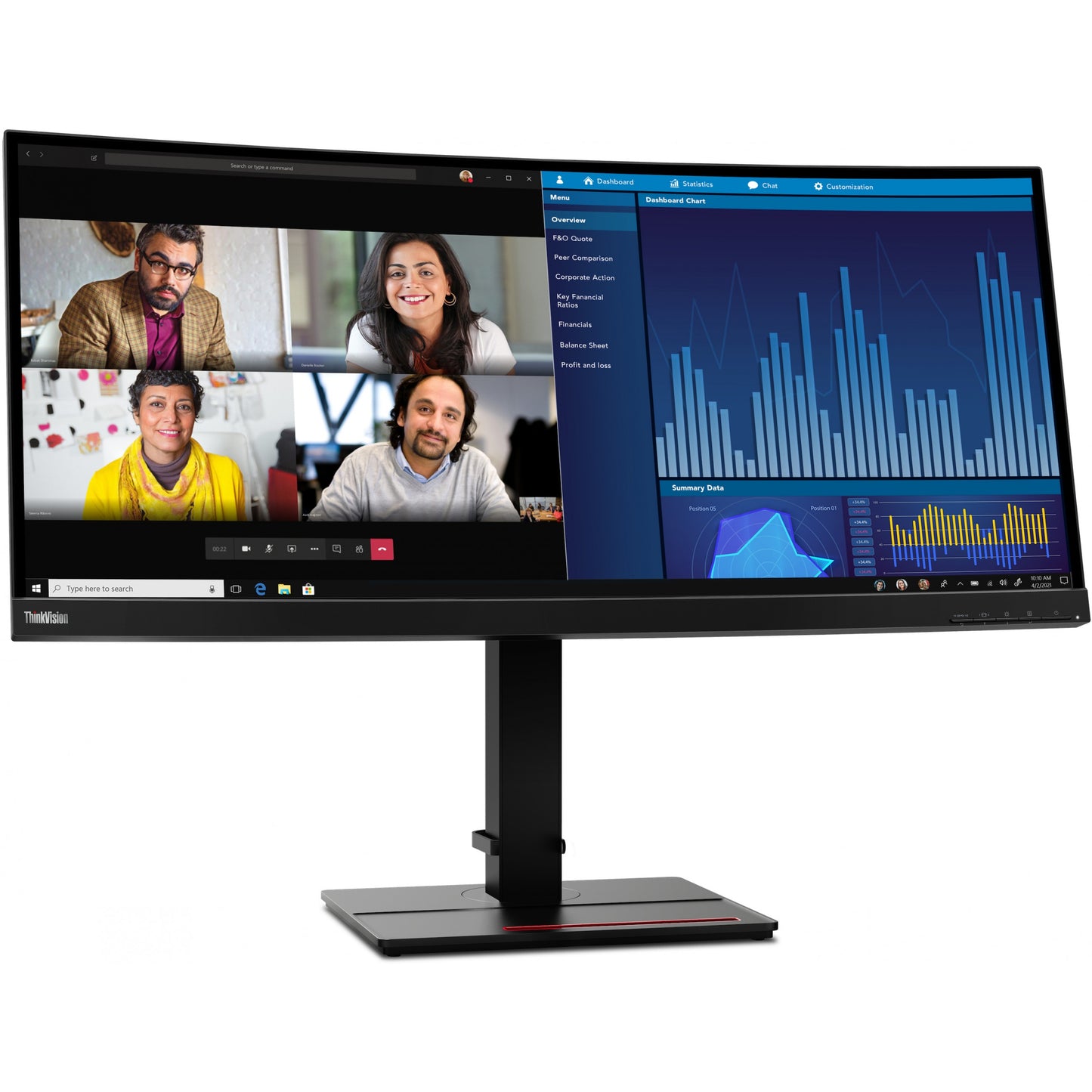 86,7cm/34" (3440x1440) Lenovo ThinkVision P34w-20 21:9 UWQHD IPS Curved 4ms 60Hz HDMI DP USB-C Speaker KVM Black